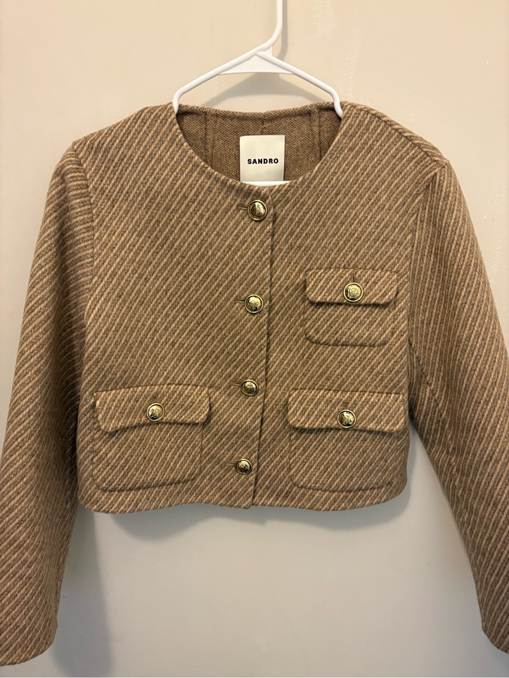 Sandro Beige Tweed Cropped Jacket
